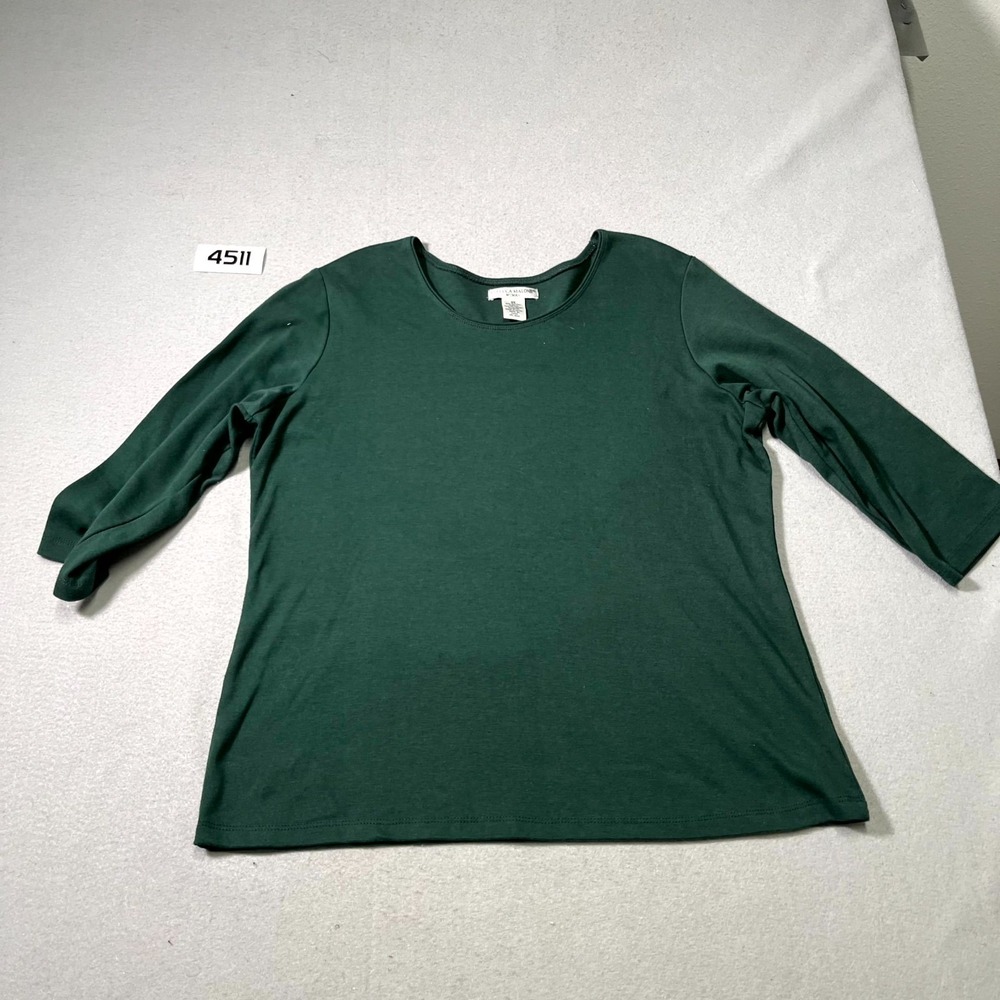 Rebecca Malone Woman Shirt Womens 2X Green Cotton 3/4 Sleeve‎ Crew Neck Pullover